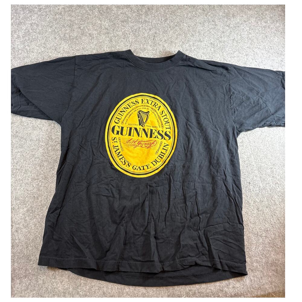 VINTAGE 90s Guinness Extra Stout Shirt Mens Black Graphic Tee Beer Promo XL